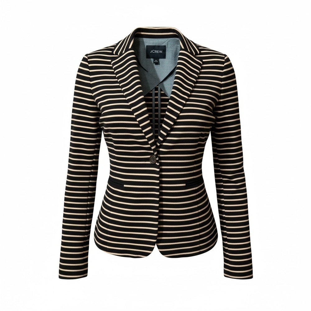 J Crew Size XS Black Brown Maritime Striped Two-Button Women’s Blazer Jacket EUC
